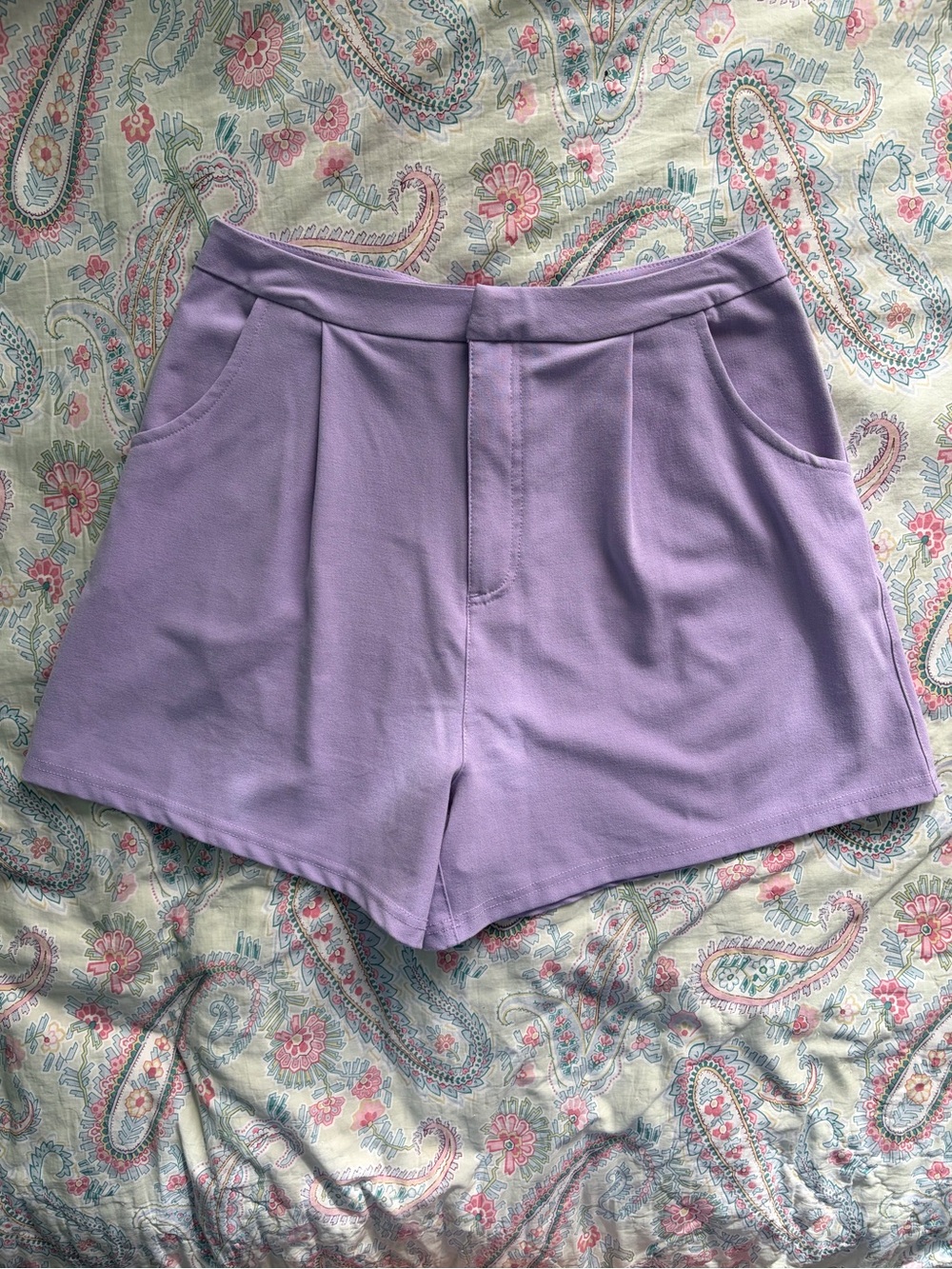 Weissman Lavender High-Waist Pleated Tailored Shorts